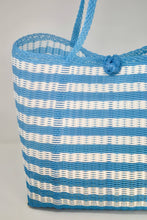 Load image into Gallery viewer, Baby Blue+White Stripe Medium Tote