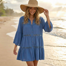 Load image into Gallery viewer, Button Front Lace Trim Beach Shirt Dress