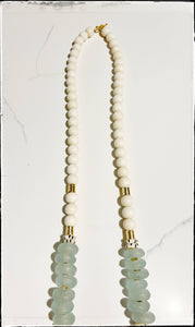 White Wood Bead & Recycled Glass Necklace