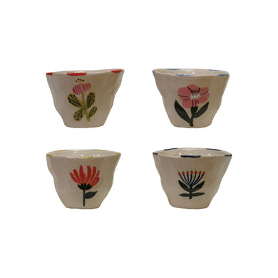 6 oz. Hand-Painted Stoneware Cup/Bowl with Flower Image, 4 Styles