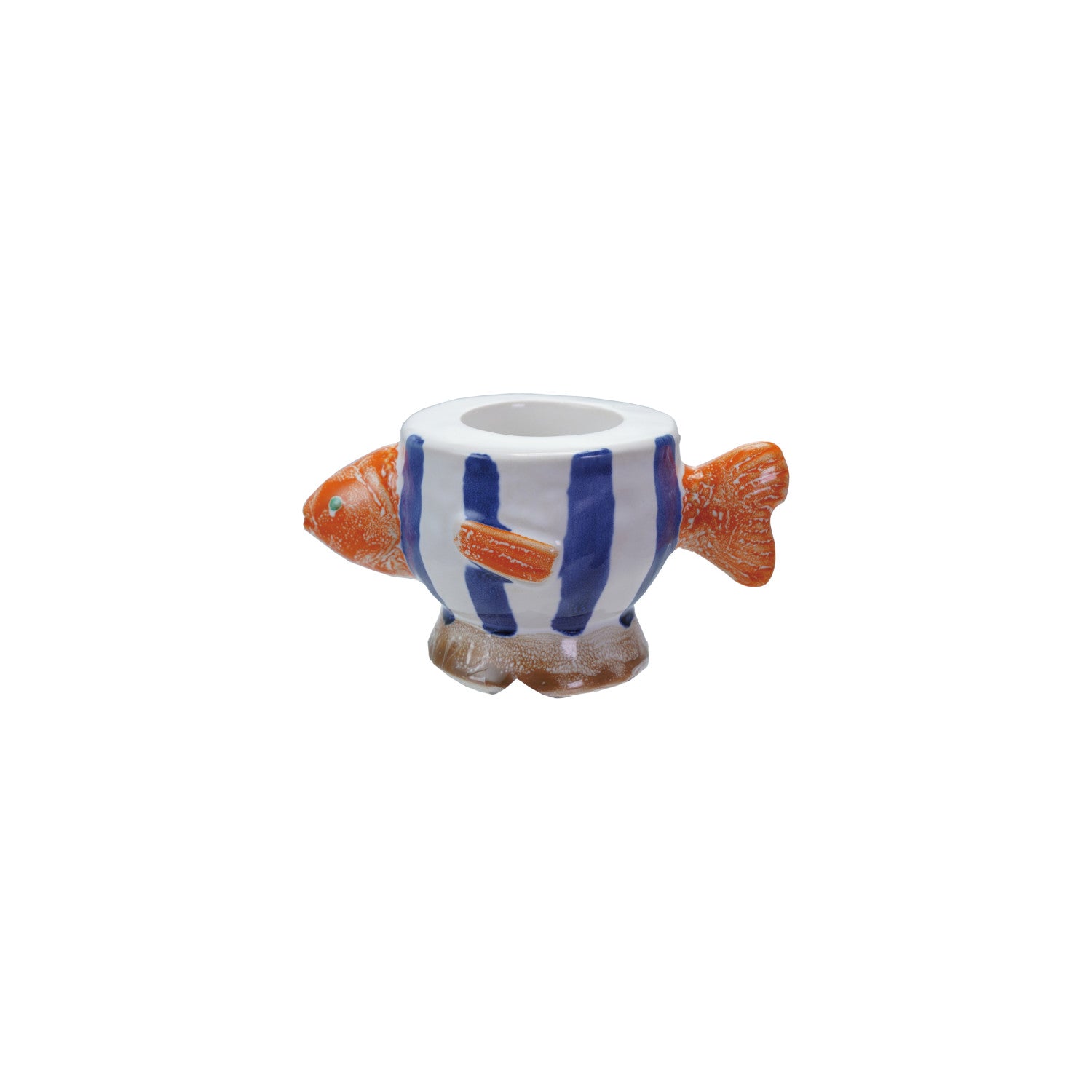 Hand-Painted Stoneware Fish Tealight/Taper Holder