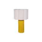 Stoneware Fluted Table Lamp w/ Scalloped Linen Shade & Swivel Neck, Mustard Color