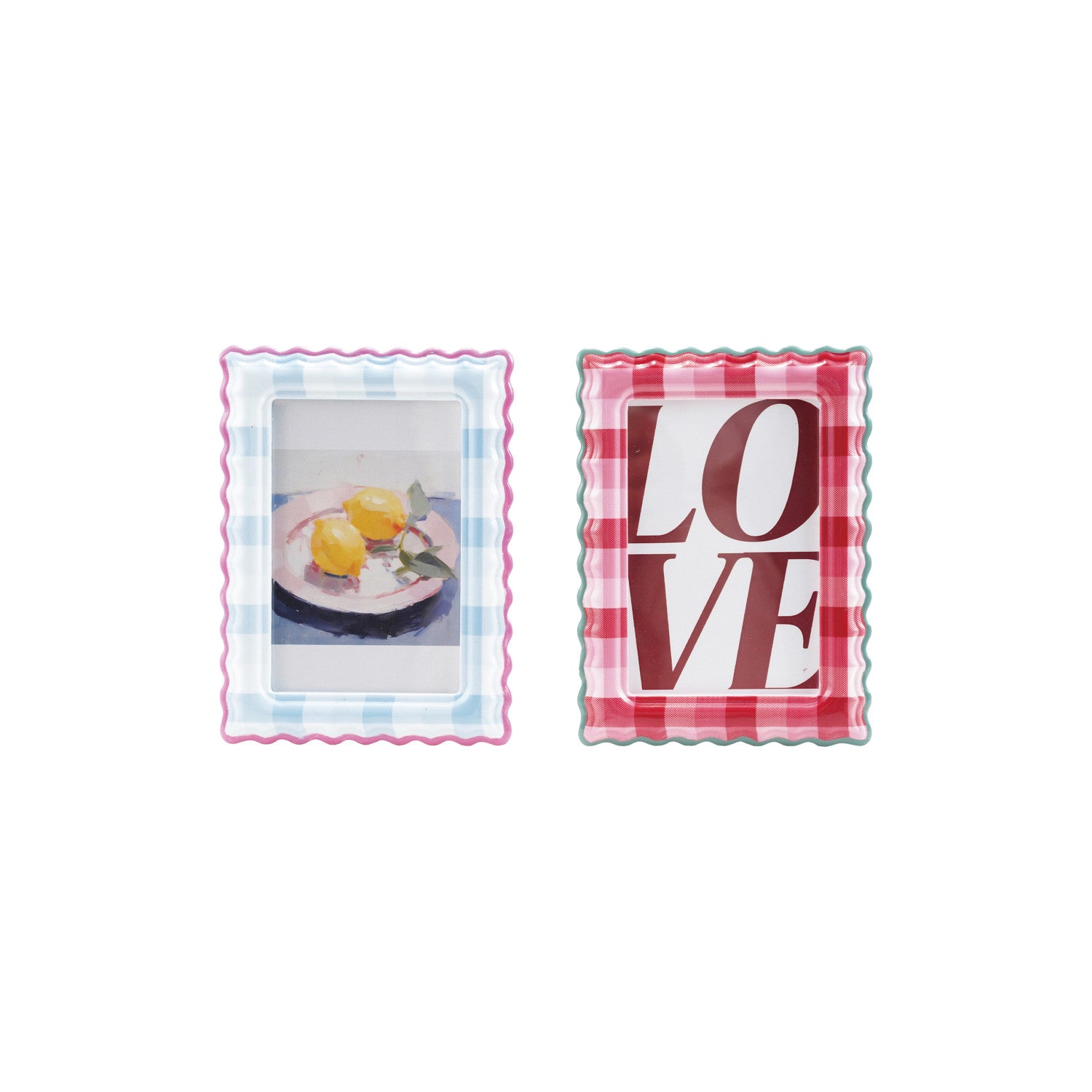 Scalloped Photo Frame w/ Plaid Pattern, 2 Colors (Holds 4" x 6" Photo) (Hangs or Sits)