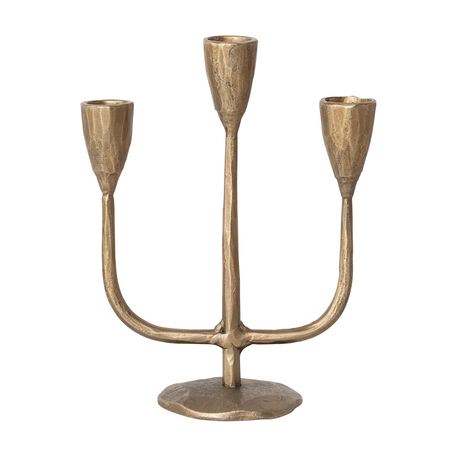Hand-Forged Iron Candelabra, Antique Brass Finish (Holds (3) 1/2" Tapers)