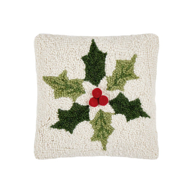 Holly Snowflake w/Poms Hook Pillow
