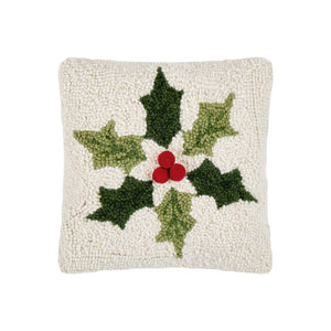 Holly Snowflake w/Poms Hook Pillow