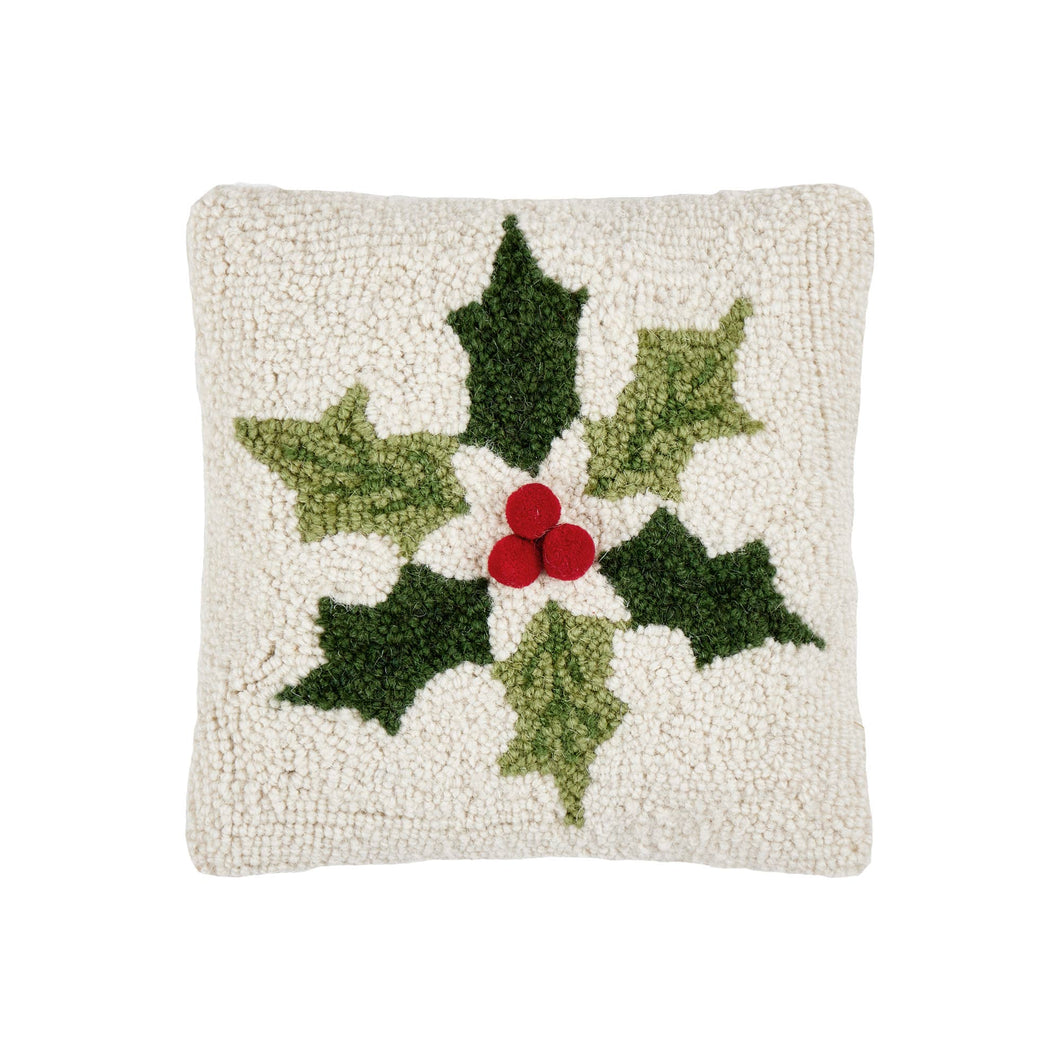 Holly Snowflake w/Poms Hook Pillow