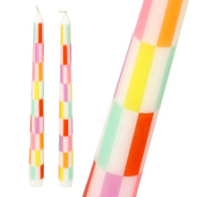 Load image into Gallery viewer, Set of 2 Multicolor Check Taper Candles