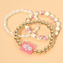 Load image into Gallery viewer, 3PCS - Mahjong Charm Accent Floral Pearl Beaded Stretch Multi Layered Bracelets
