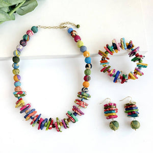 Kantha Stacked Triangle Earrings