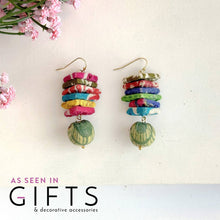 Load image into Gallery viewer, Kantha Stacked Triangle Earrings