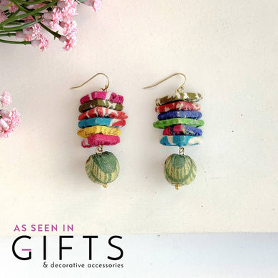 Kantha Stacked Triangle Earrings