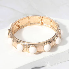 Load image into Gallery viewer, Bead Pearl Embellished Hammered Metal Stretch Bracelet