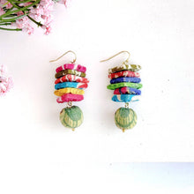 Load image into Gallery viewer, Kantha Stacked Triangle Earrings