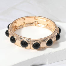 Load image into Gallery viewer, Bead Pearl Embellished Hammered Metal Stretch Bracelet