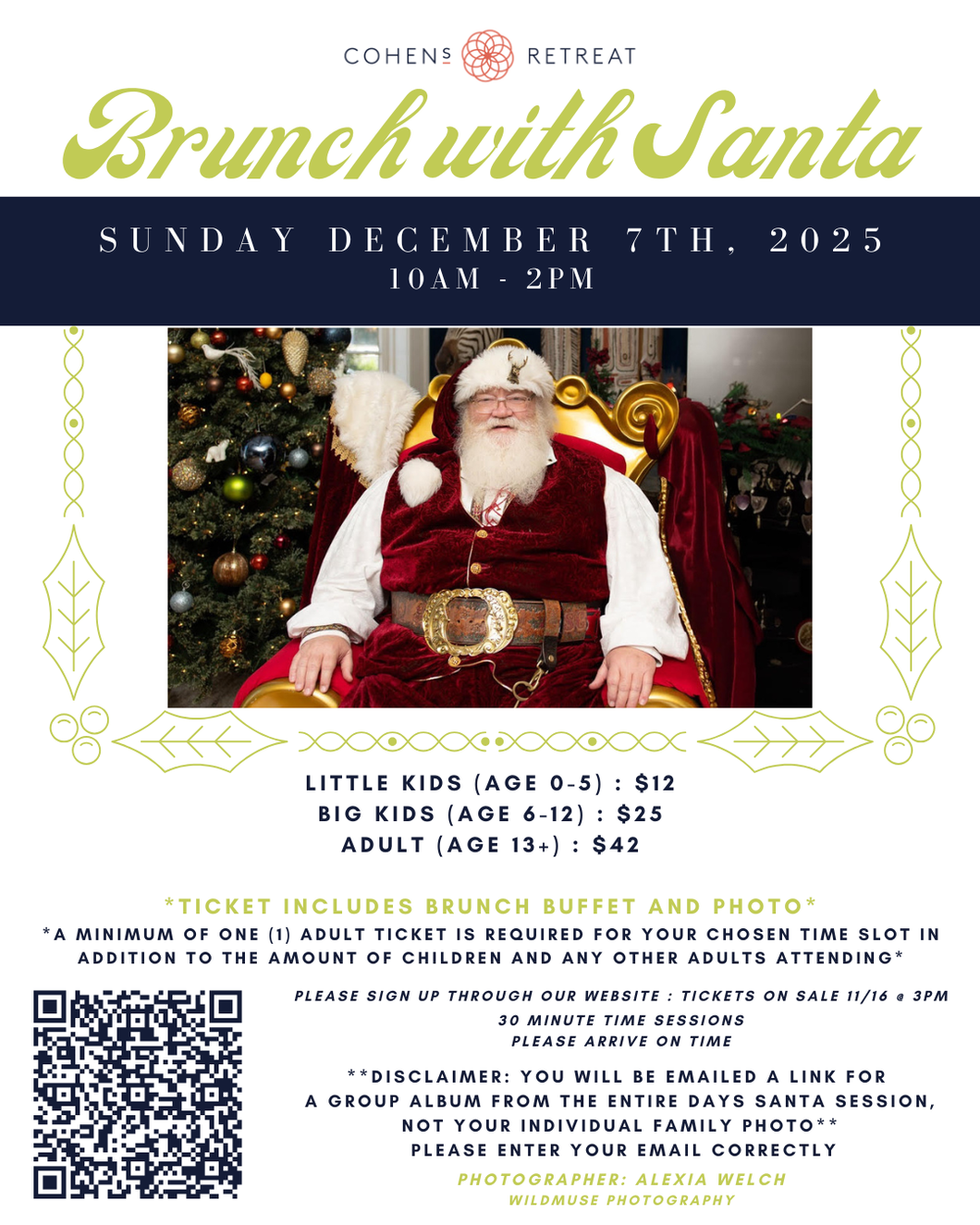 2025 Brunch with Santa at Cohen's Retreat - Sunday 12/7