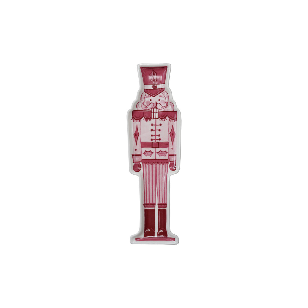 Stoneware Nutcracker Shaped Plate, Pink, Red & White ©