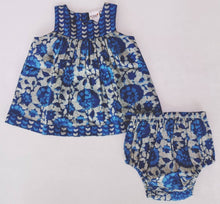 Load image into Gallery viewer, Indigo Floral Printed Dress and Bloomer Set