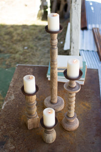 Recycled Turned Wood Candle Holders (Set of 4)