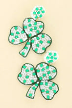 Load image into Gallery viewer, 2-Tier Shamrock Beaded Earrings