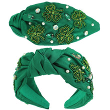 Load image into Gallery viewer, Saint Patrick&#39;s Shamrock Beaded Knotted Headband