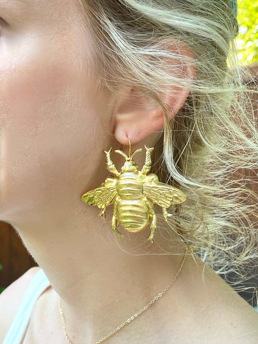 Extra Large Gold Bee Earrings