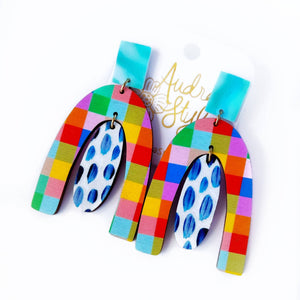 Dottie Rainbow Pixel Navy Dash Earrings