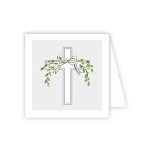Handpainted Gray Cross with Bow and Greenery Enclosure Card