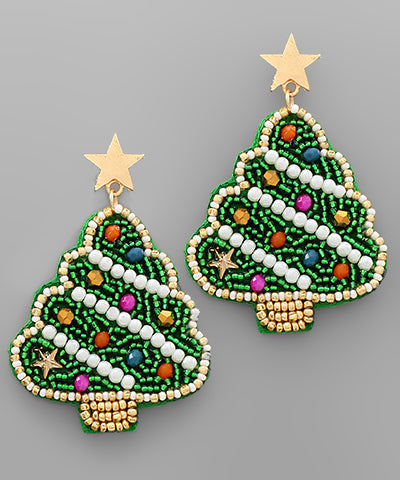 Christmas Tree Beaded Earrings