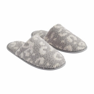 Gray Leopard Chenille Slippers