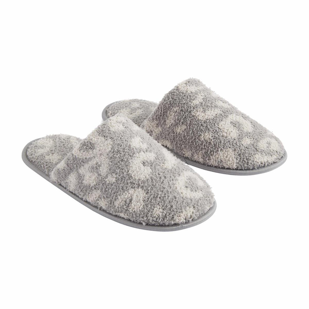 Gray Leopard Chenille Slippers