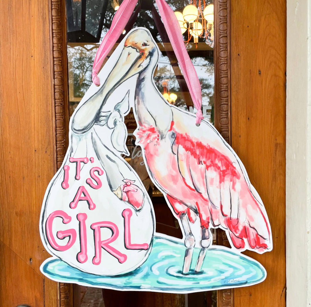 It's A Girl - Spoonbill Door Hanger