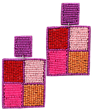 Beaded Double Square Earrings